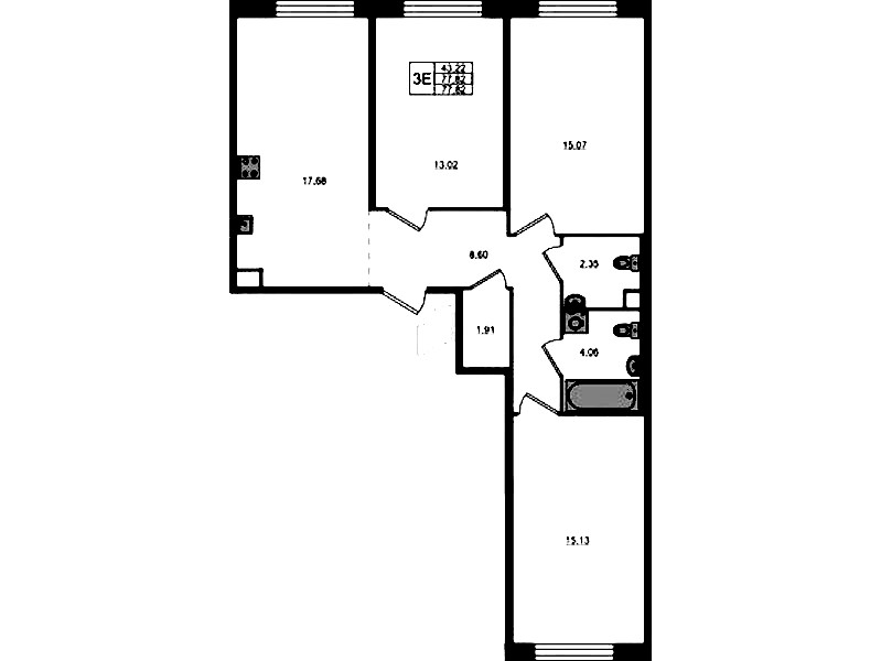 3-комнатная квартира 77.82 м², 1/5 эт., ЖК «Plus Пулковский»